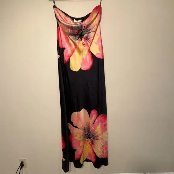Anthropologie Strapless Floral Satin Maxi Dress Large - Picture 2 of 9